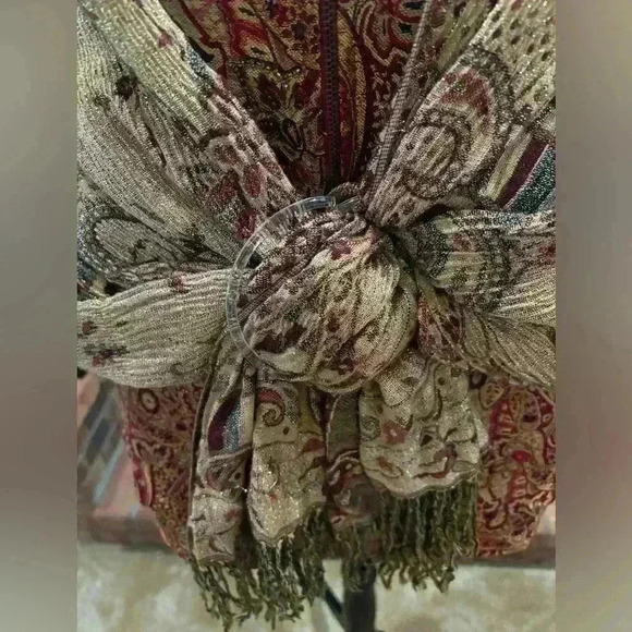 CHRISTOPHER & BANKS 2 PIECE PLUS SZ BEADED TAPESTRY VEST & SCARF SIZE 14X - Picture 5 of 16